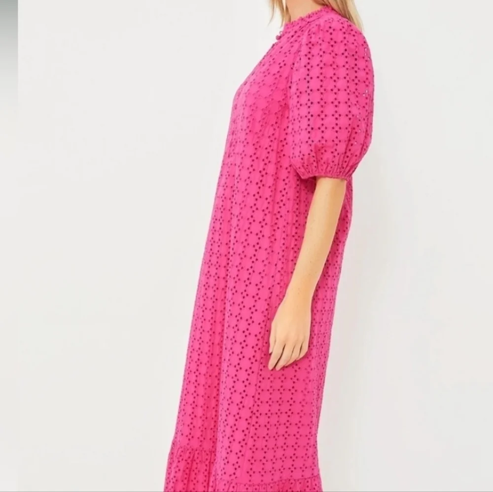 Tuckernuck Hyacinth House Pink Eyelet Midi Dress Ruffle Hem Preppy S - Picture 4 of 15